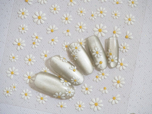 3D White Daisy Flower Jelly Nail Art Sticker/ Floral Peel off Daisies Stickers/ Chrysanthemum Oxeye Bouquet flower Manicure Nail Decals