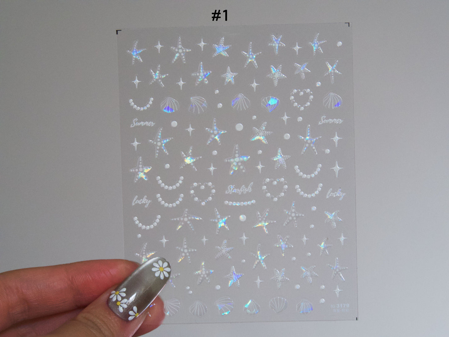 Iridescent Star Fish Shell Nail Art Decal Sticker