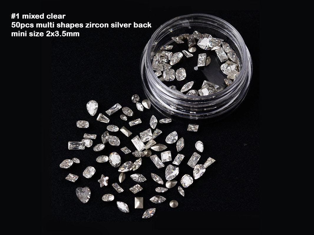 50pcs Mini Zircon Gemstones Nail Decal/ Blingbling Clear& Colorful Zircons Nails Jewelry Ornaments/ Versatile Elegant Manicure Studs