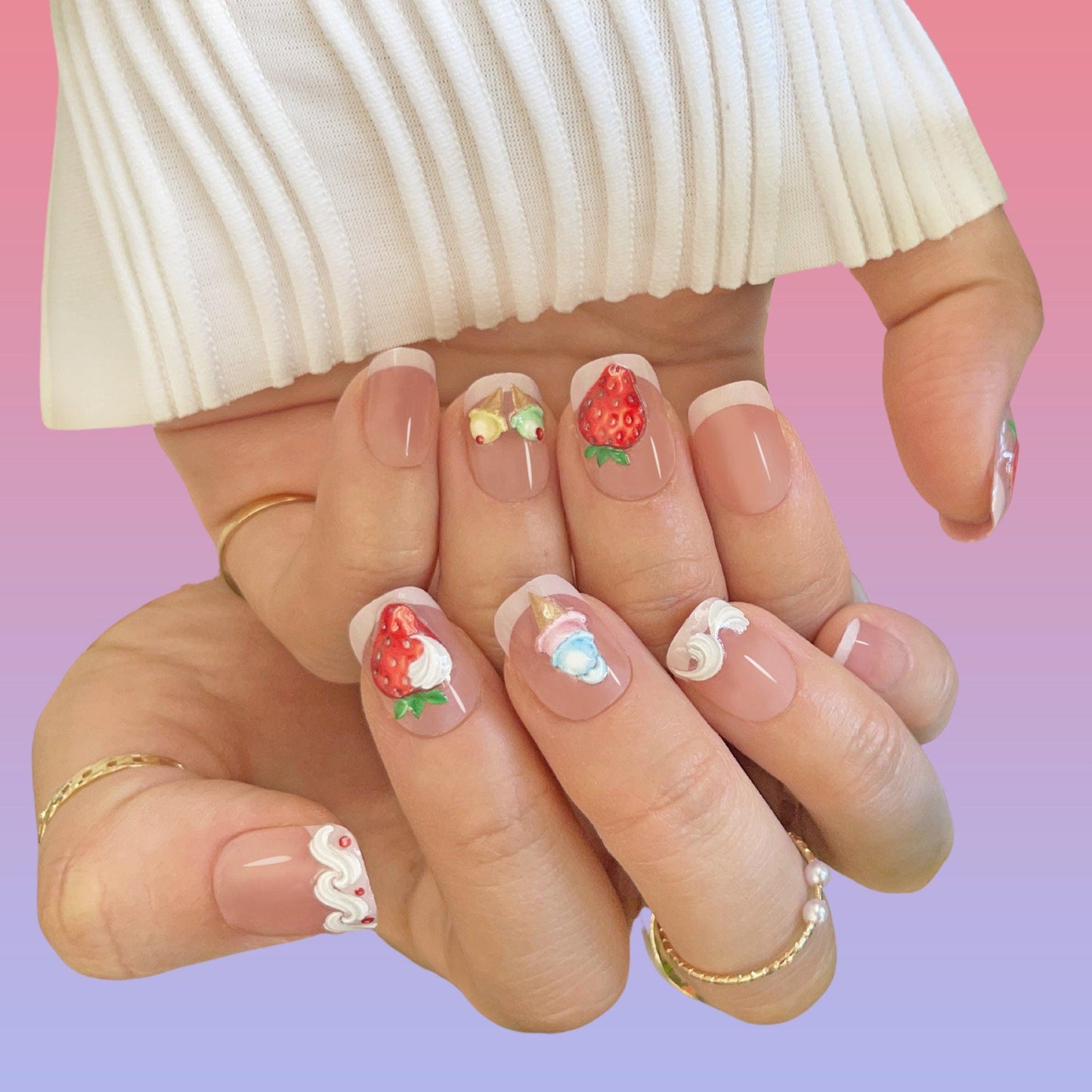 5D Strawberry Nail sticker/Ice-cream Red Grids 3D nail Cream Sweets Self Adhesive Decals/Embossed Ultra Thin peel off Strawberries stickers