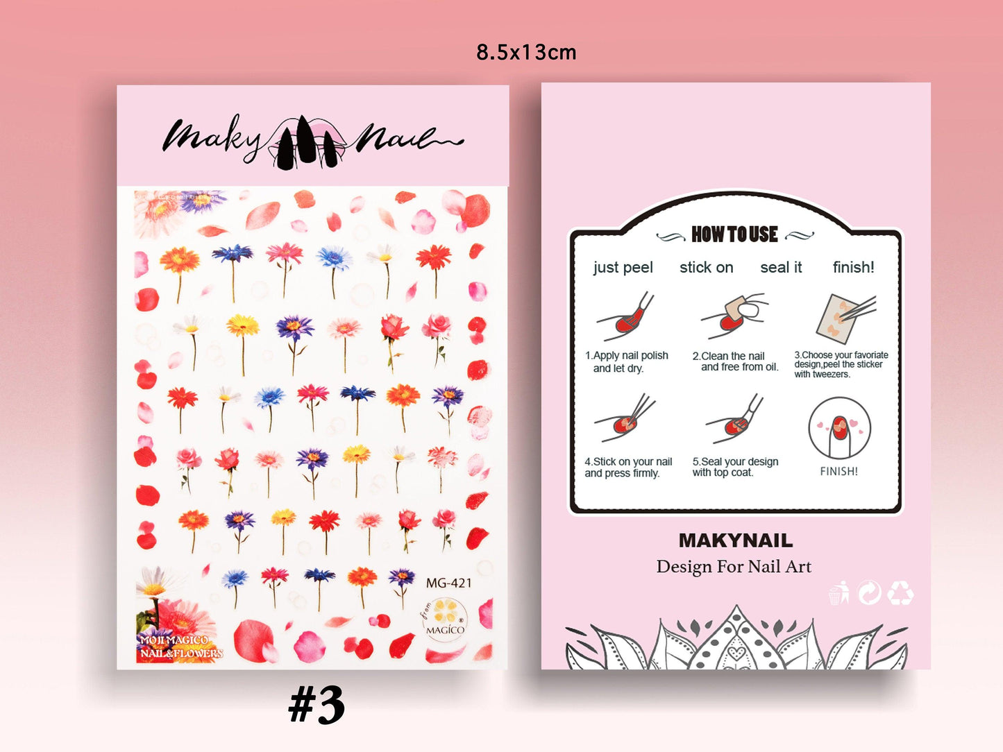 Floral Nail Art Sticker/ Semi-permeable dyed roses DIY Tips peel off Stickers/ Pink sakura flower Sticker/ plum blossom manicure stencil