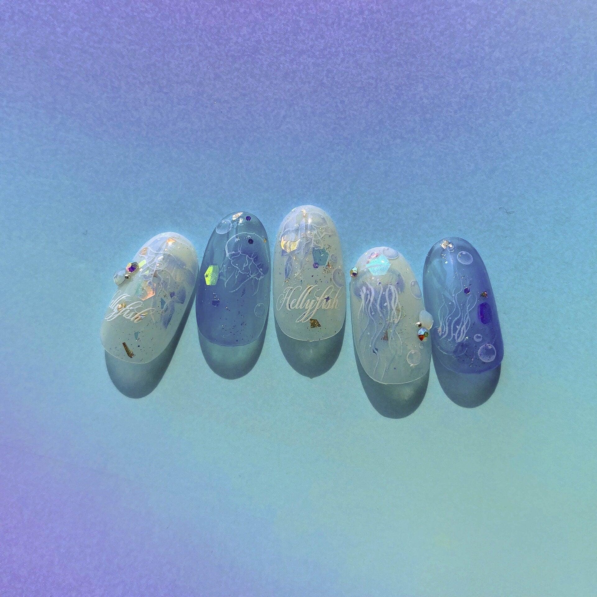 Jellyfish Nail Art Decal Sticker /Purple Ocean theme Sea World Animal Peel off stickers /Pro Ultra Thin Manicure accessories