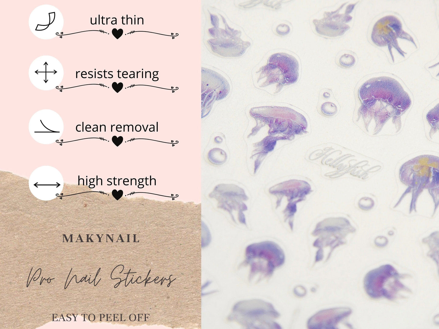 Jellyfish Nail Art Decal Sticker /Purple Ocean theme Sea World Animal Peel off stickers /Pro Ultra Thin Manicure accessories