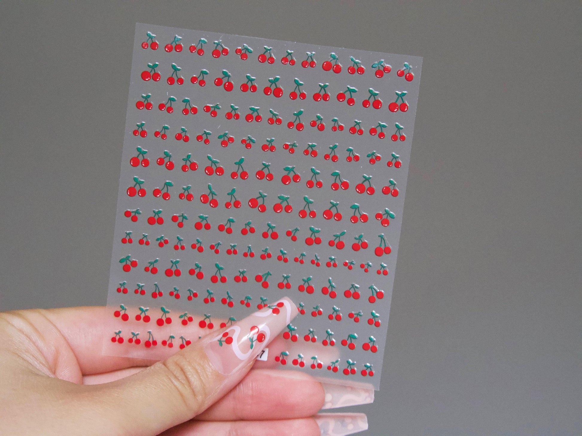 Red Cherry Nail Art Sticker/ Cherries Fruits DIY Tips Guides peel off  Stickers/ Kawaii Summer Nails Decal