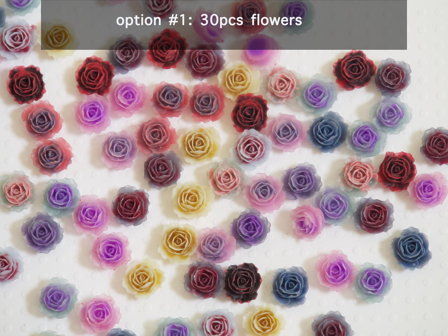 3D Rose Flower Studs: Resin Peony Charms for Nail Art (30pcs)