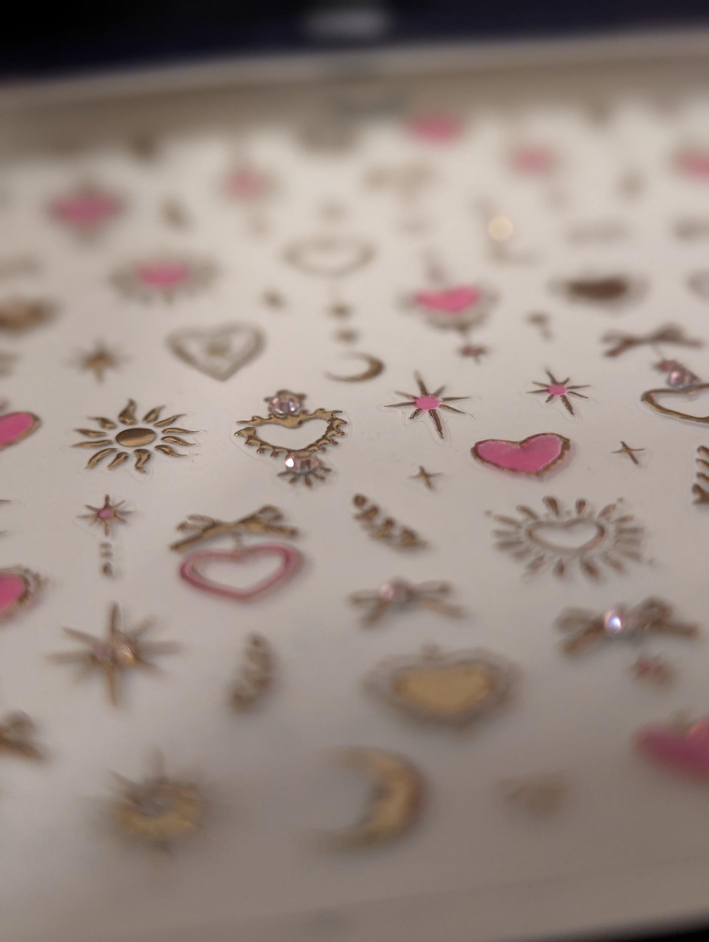 Gold 3D Heart Moon Nail Stickers: Embossed Spiritual Nail Art