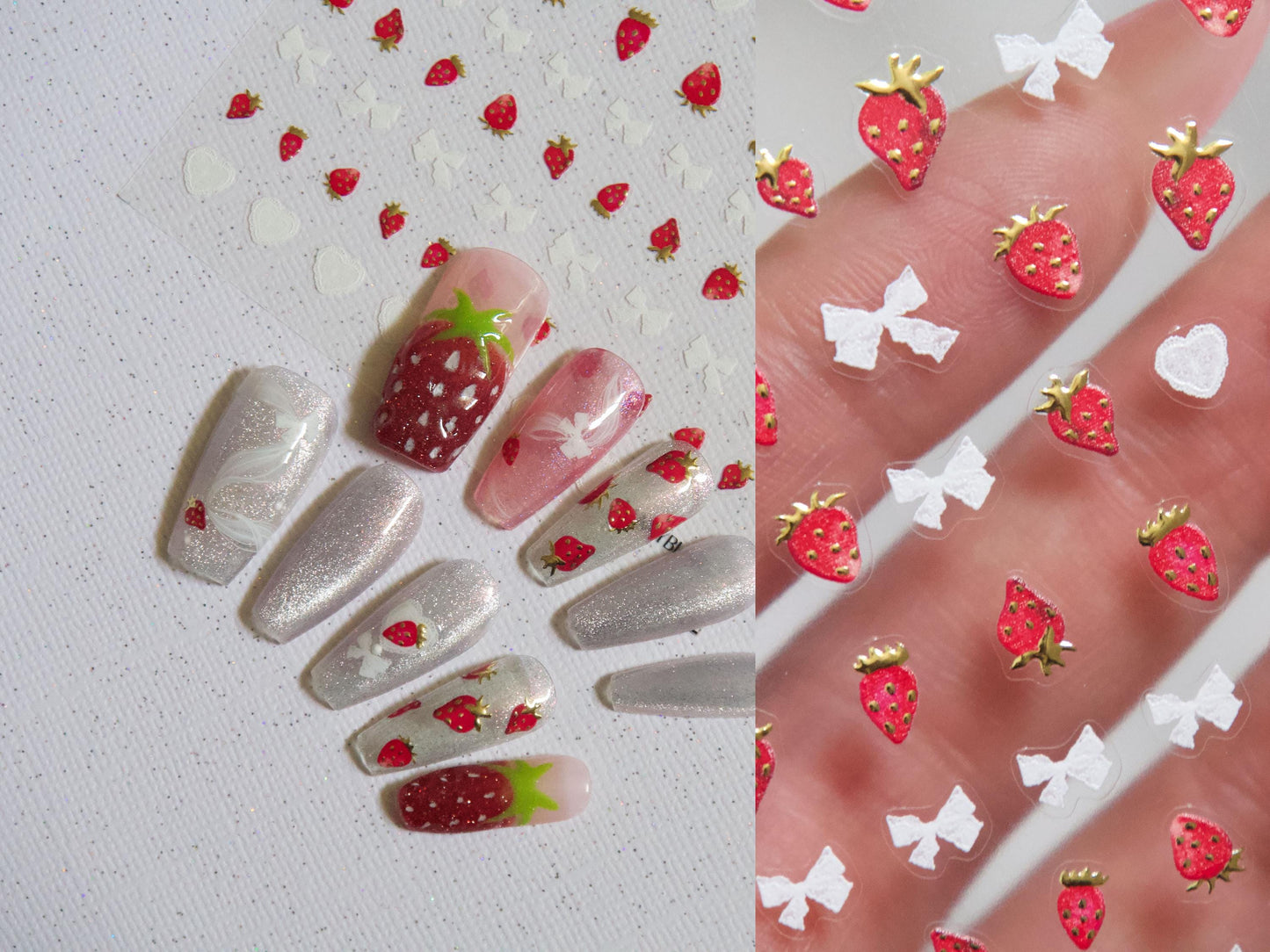5D Strawberry Nail sticker/Ice-cream Red Grids 3D nail Cream Sweets Self Adhesive Decals Manicure