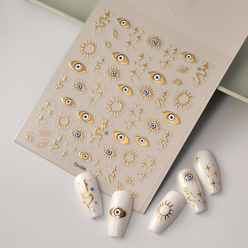 3D Snake Nail Stickers: Gold, Silver, Moon & Star Decals
