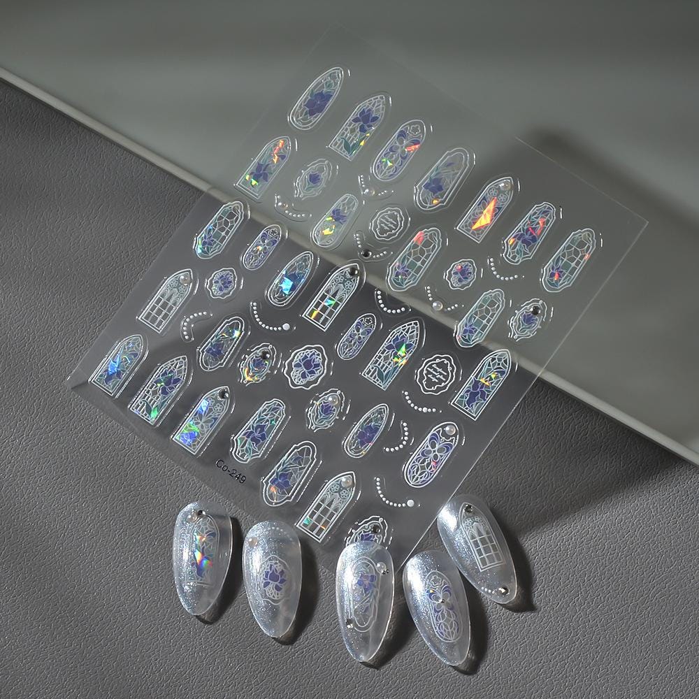 Iridescent Stained Glass Nail Art Stickers: Gothic Window Decals
