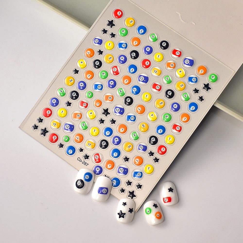 3D 8-Ball Pool Nail Stickers: Jelly Billiard Art Decals