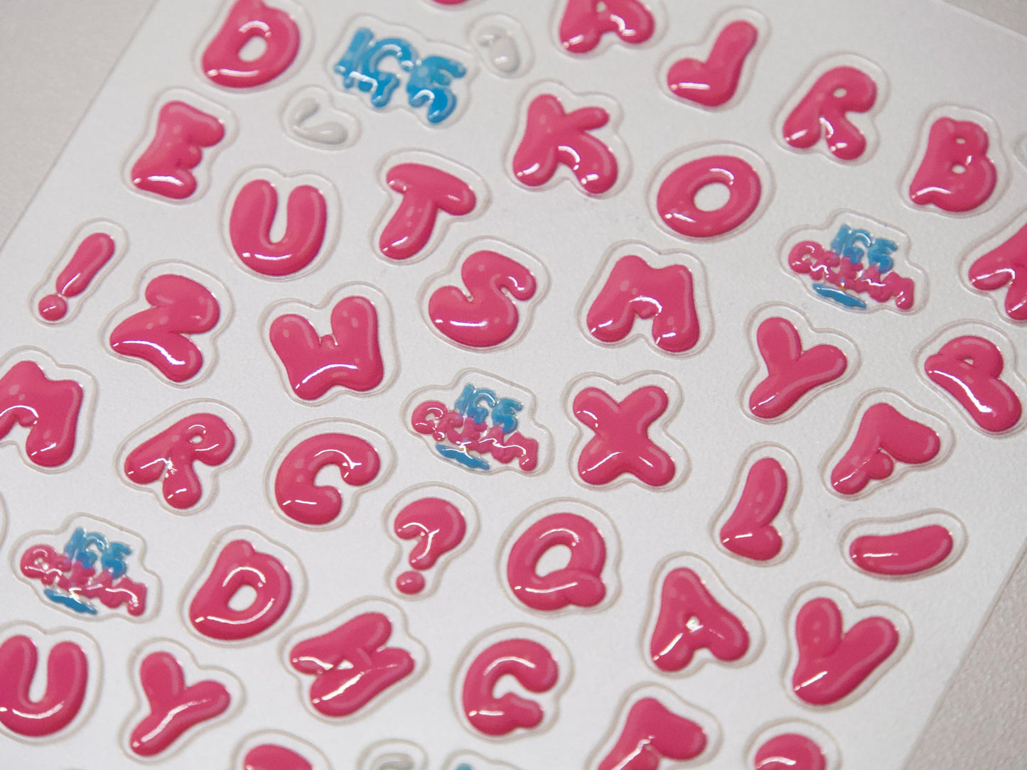 Pink Puffy 3D Letter Nail Stickers: Y2K Bubble Font Decals