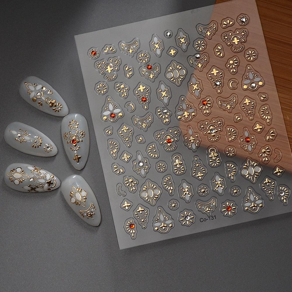 Gold Baroque Nail Stickers: 3D Embossed Vintage Art