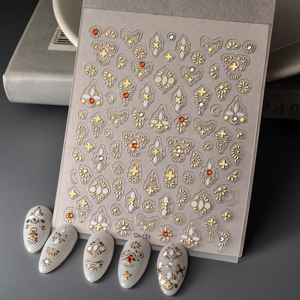 Gold Baroque Nail Stickers: 3D Embossed Vintage Art
