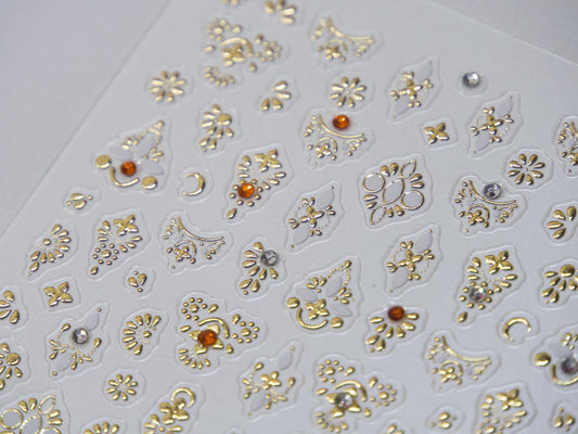 Gold Baroque Nail Stickers: 3D Embossed Vintage Art