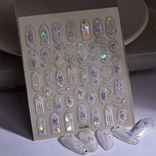 Iridescent Stained Glass Nail Art Stickers: Gothic Window Decals