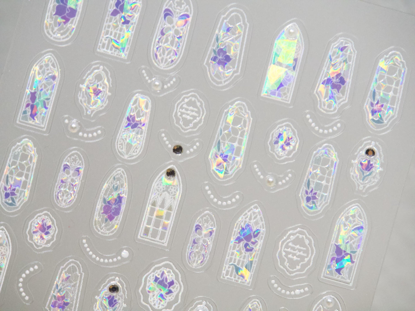 Iridescent Stained Glass Nail Art Stickers: Gothic Window Decals