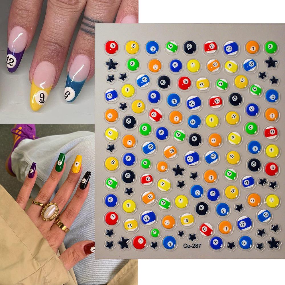 3D 8-Ball Pool Nail Stickers: Jelly Billiard Art Decals