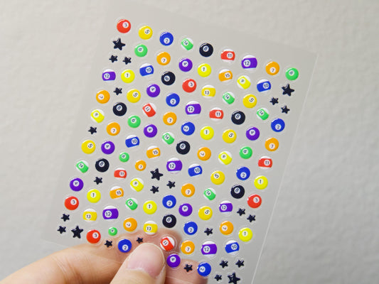3D 8-Ball Pool Nail Stickers: Jelly Billiard Art Decals