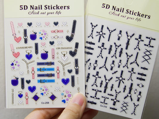 5D Silver Punk Nail Stickers: Gothic Chains & Crosses Foil Decals