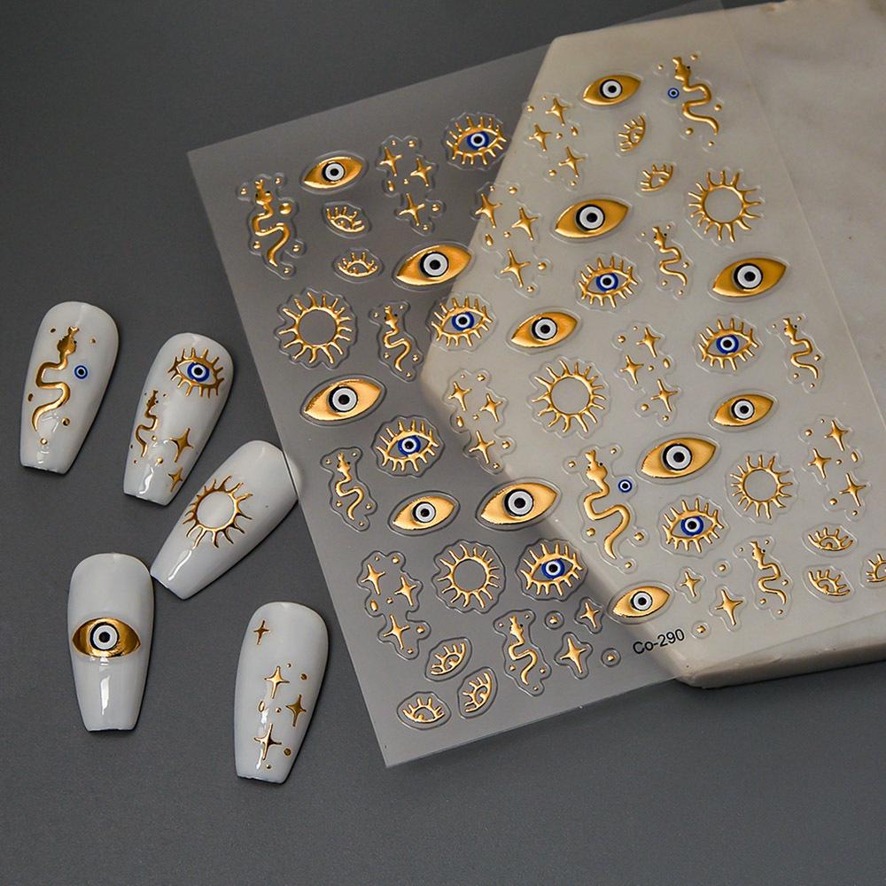 3D Snake Nail Stickers: Gold, Silver, Moon & Star Decals