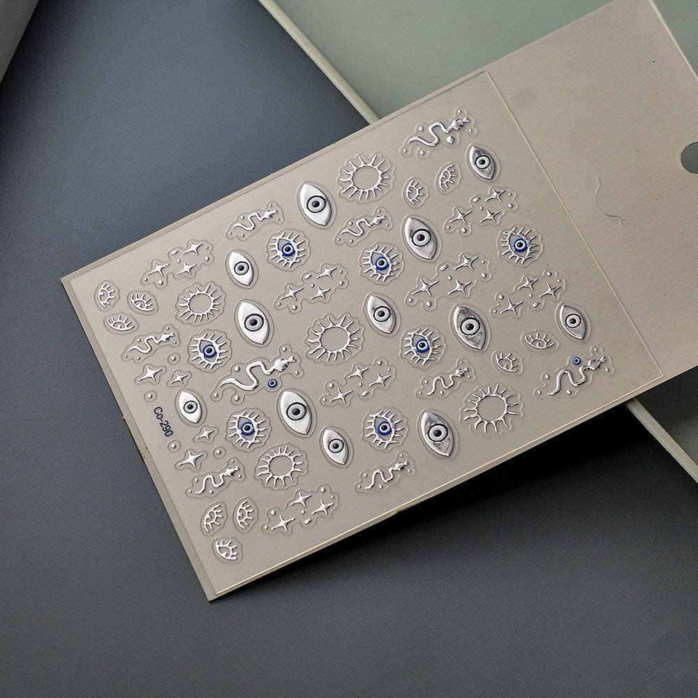 3D Snake Nail Stickers: Gold, Silver, Moon & Star Decals