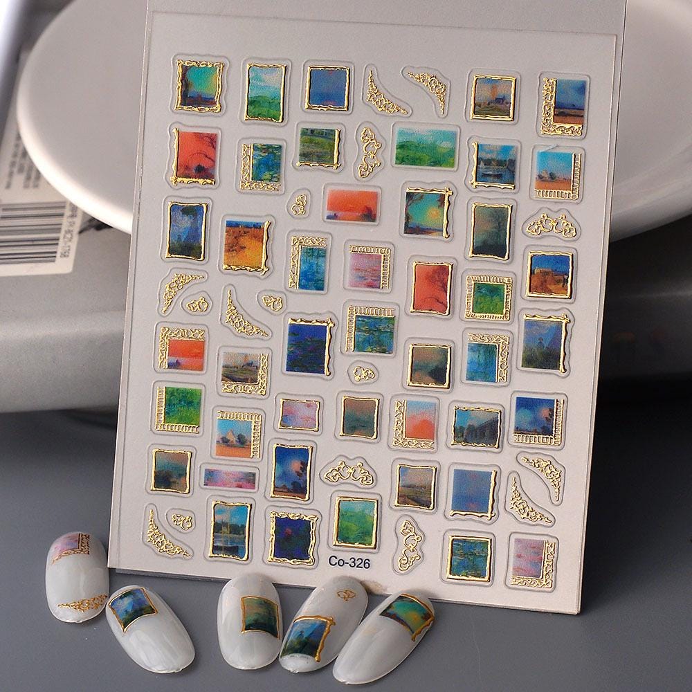 Van Gogh Nail Art Stickers: Starry Night, Sunflowers, Gold Frame