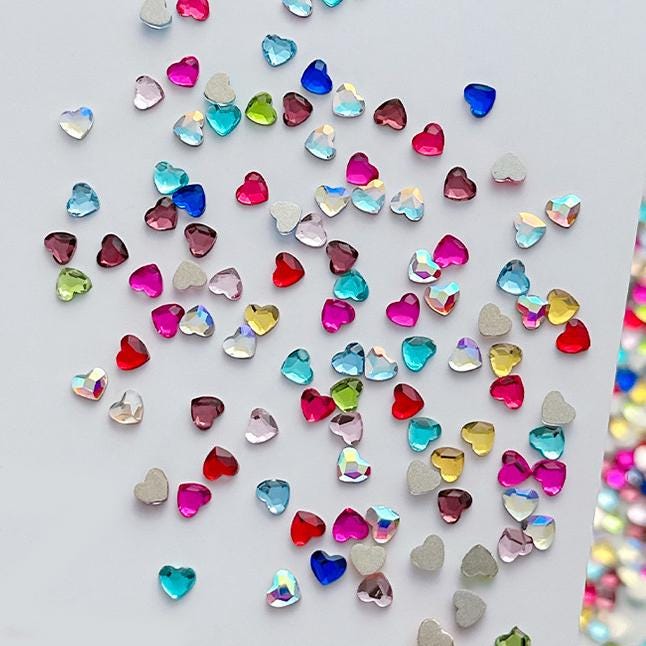 50 Heart Rhinestones: AB Acrylic Gems, DIY Crafts, Nails (3x3mm)