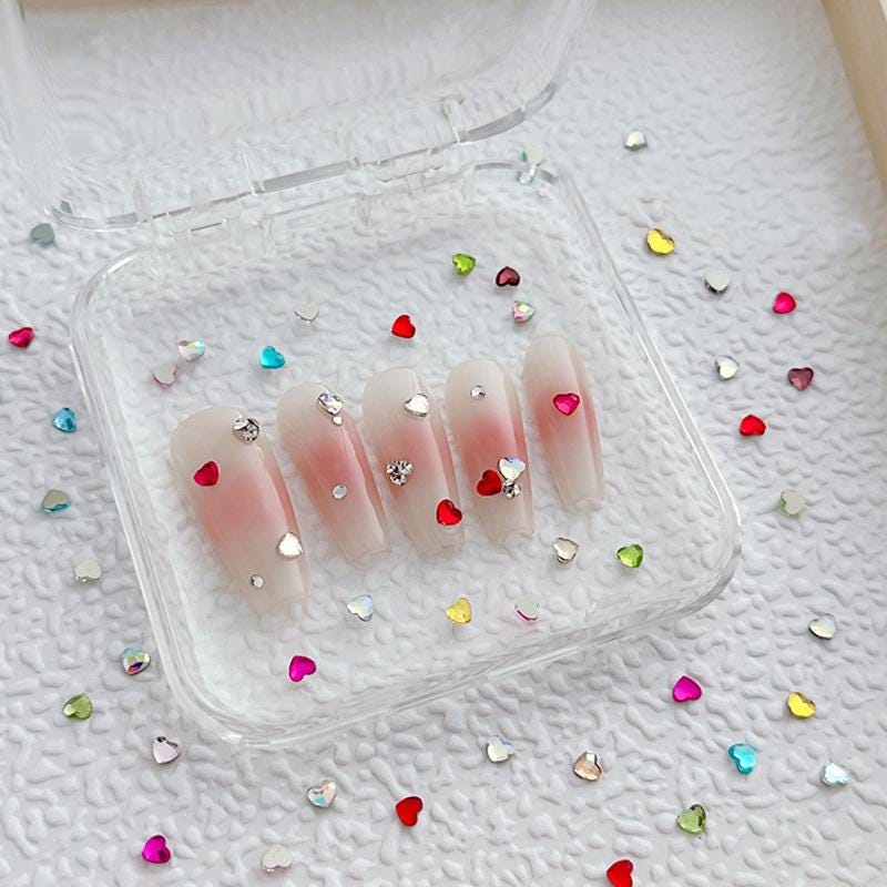 50 Heart Rhinestones: AB Acrylic Gems, DIY Crafts, Nails (3x3mm)