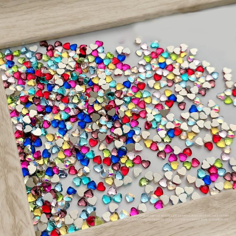 50 Heart Rhinestones: AB Acrylic Gems, DIY Crafts, Nails (3x3mm)