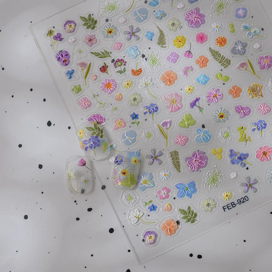 5D Embossed Daisy Nail Stickers: Iridescent Floral Spring Summer Manicure