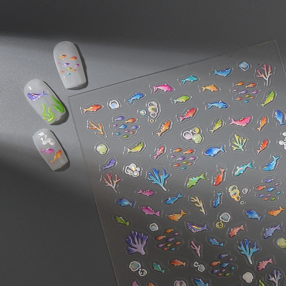Iridescent Goldfish Nail Stickers: 3D Jelly Coral Sea Nail Art