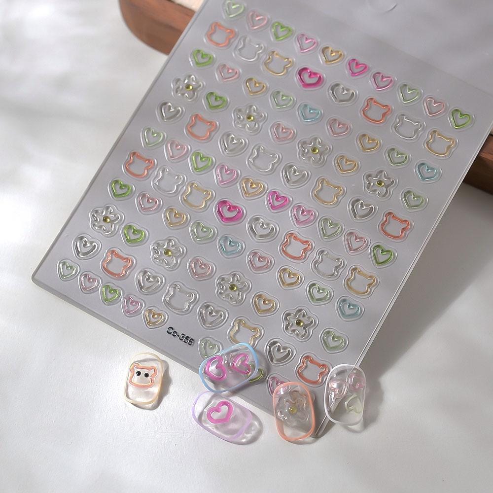 3D Y2K Nail Stickers: Funky Jelly Fish, Bear & Heart Shapes