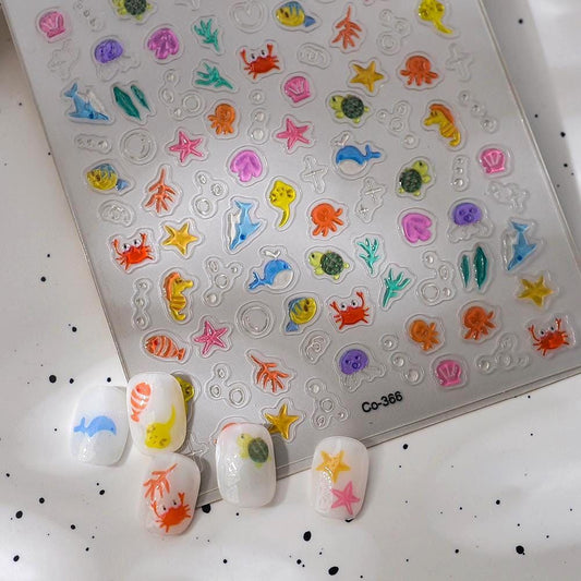3D Y2K Nail Stickers: Funky Jelly Fish, Bear & Heart Shapes