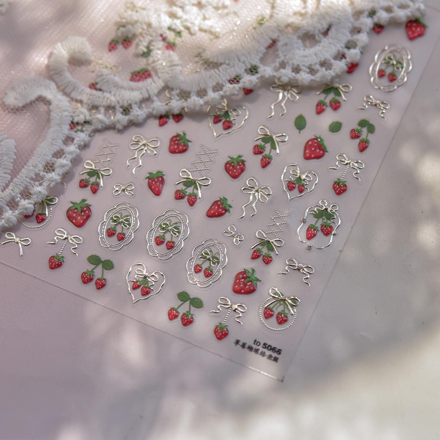 5D Strawberry Nail sticker/Ice-cream Red Grids 3D nail Cream Sweets Self Adhesive Decals Manicure