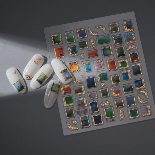 Van Gogh Nail Art Stickers: Starry Night, Sunflowers, Gold Frame