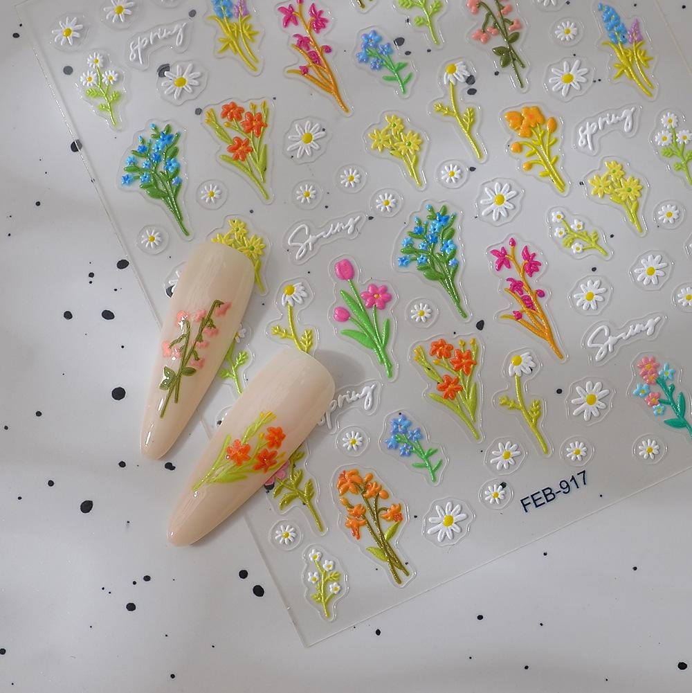 5D Embossed Daisy Nail Stickers: Iridescent Floral Spring Summer Manicure