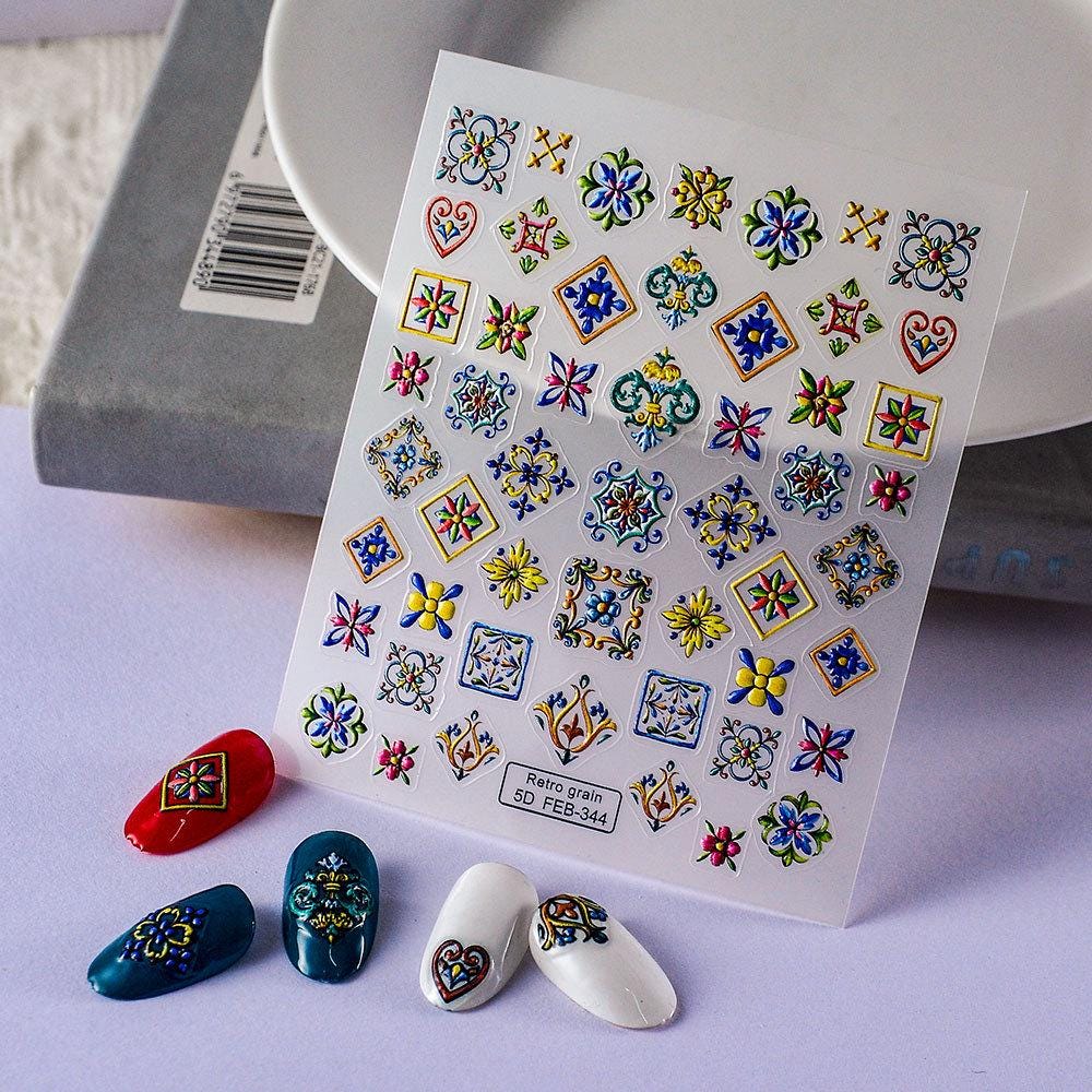 5D Boho Nail Art Stickers: Embossed Tribal Nail Decals