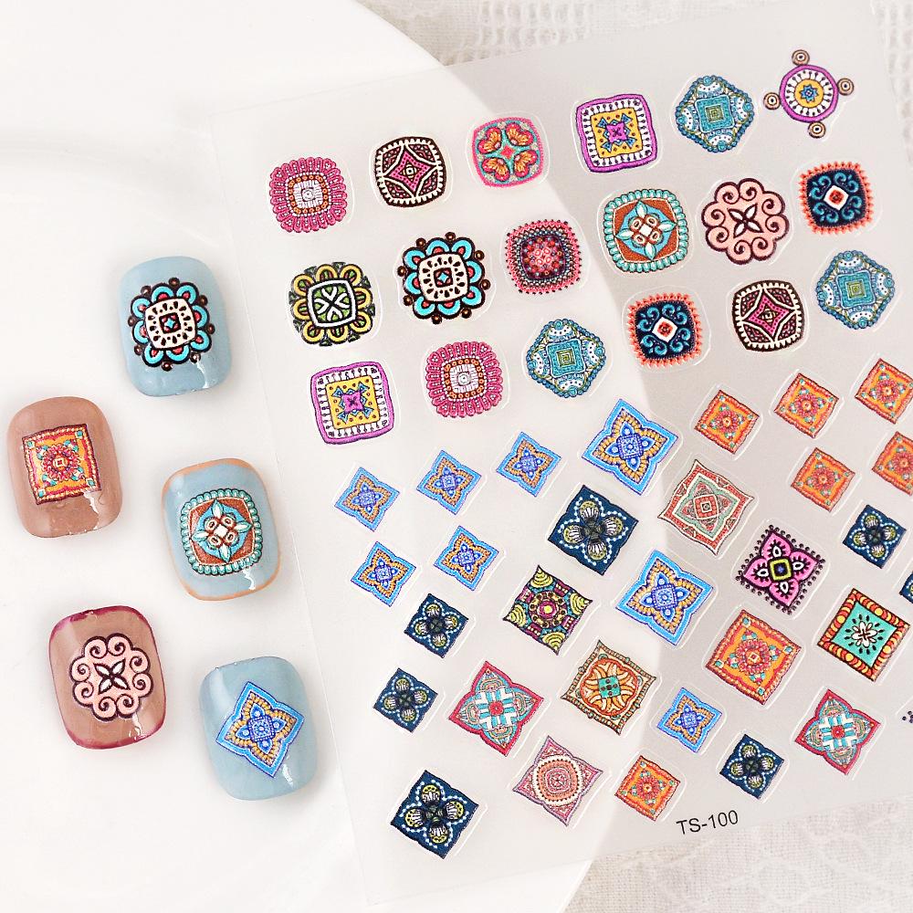 5D Boho Nail Art Stickers: Embossed Tribal Nail Decals