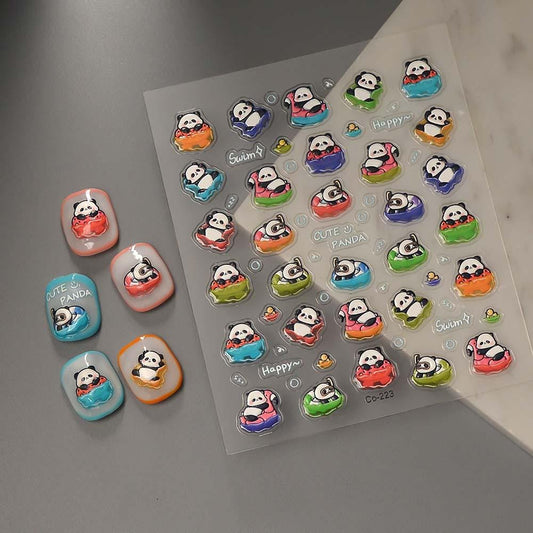 Panda Nail Stickers: Bamboo & Floral Nail Art Decals