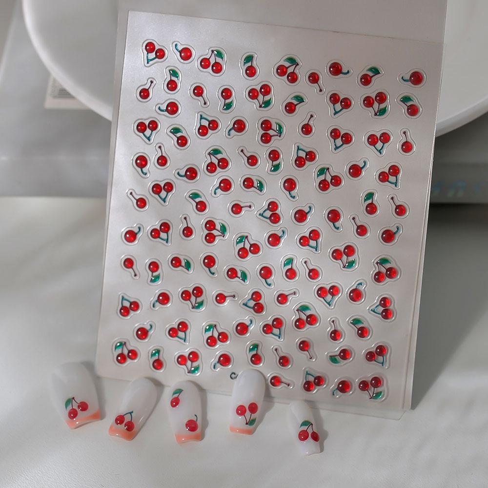 3D Cherry Nail Stickers: Embossed Fruit Nail Art Decals