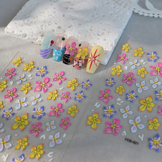 3D Plumeria Nail Stickers: Embossed Floral Decals, Self-Adhesive Nail Art