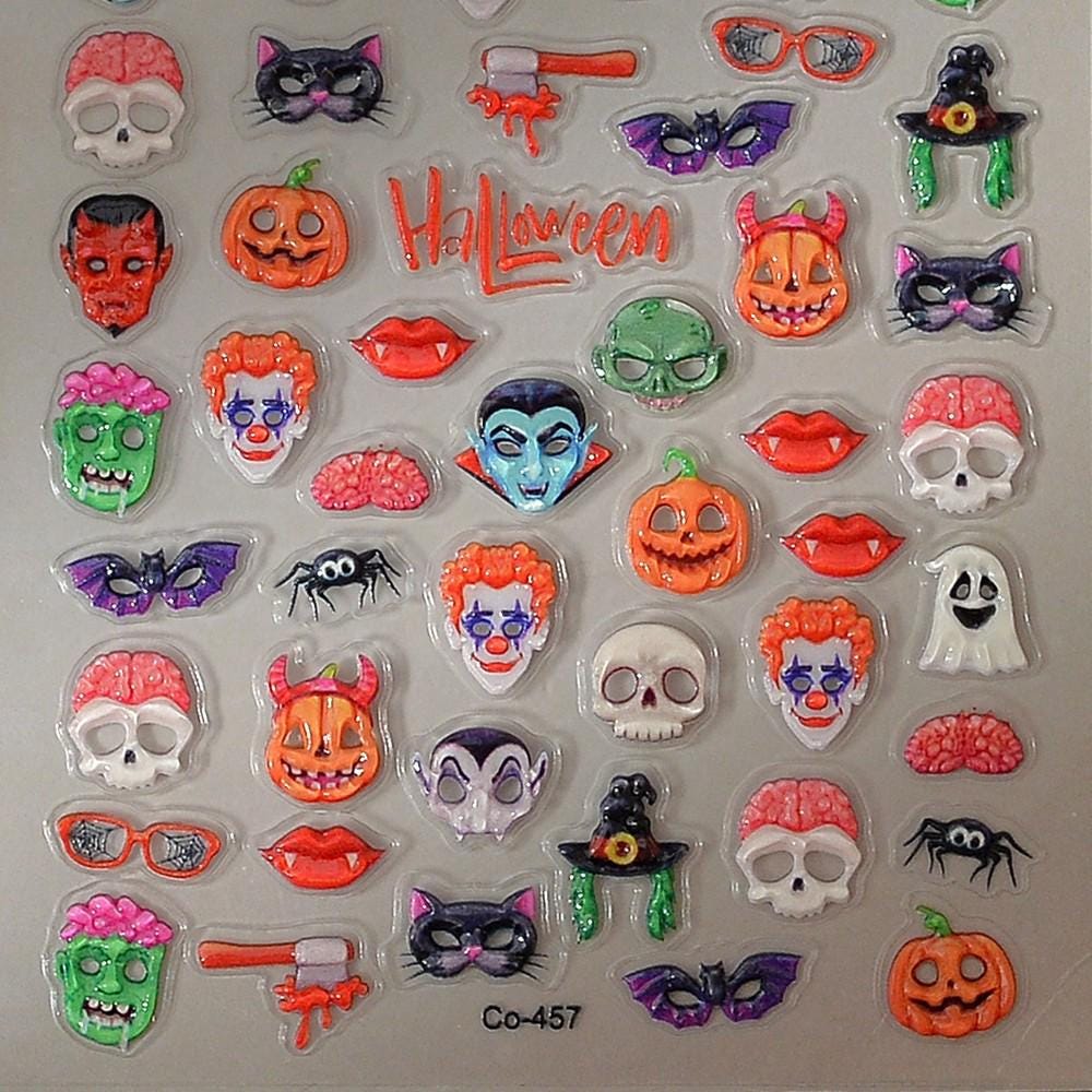3D Halloween Nail Stickers: Spooky Gothic Decals - Skulls, Vampires, Witches