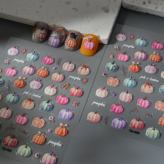 3D Embossed Plaid Pumpkin Nail Stickers: Thanksgiving Autumn Nail Art