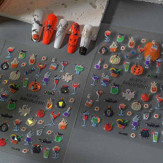 Gothic Halloween 3D Nail Stickers: Ghosts, Pumpkins & Spiderwebs
