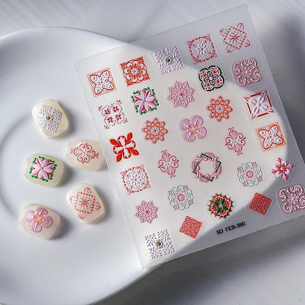 5D Boho Nail Art Stickers: Embossed Tribal Nail Decals