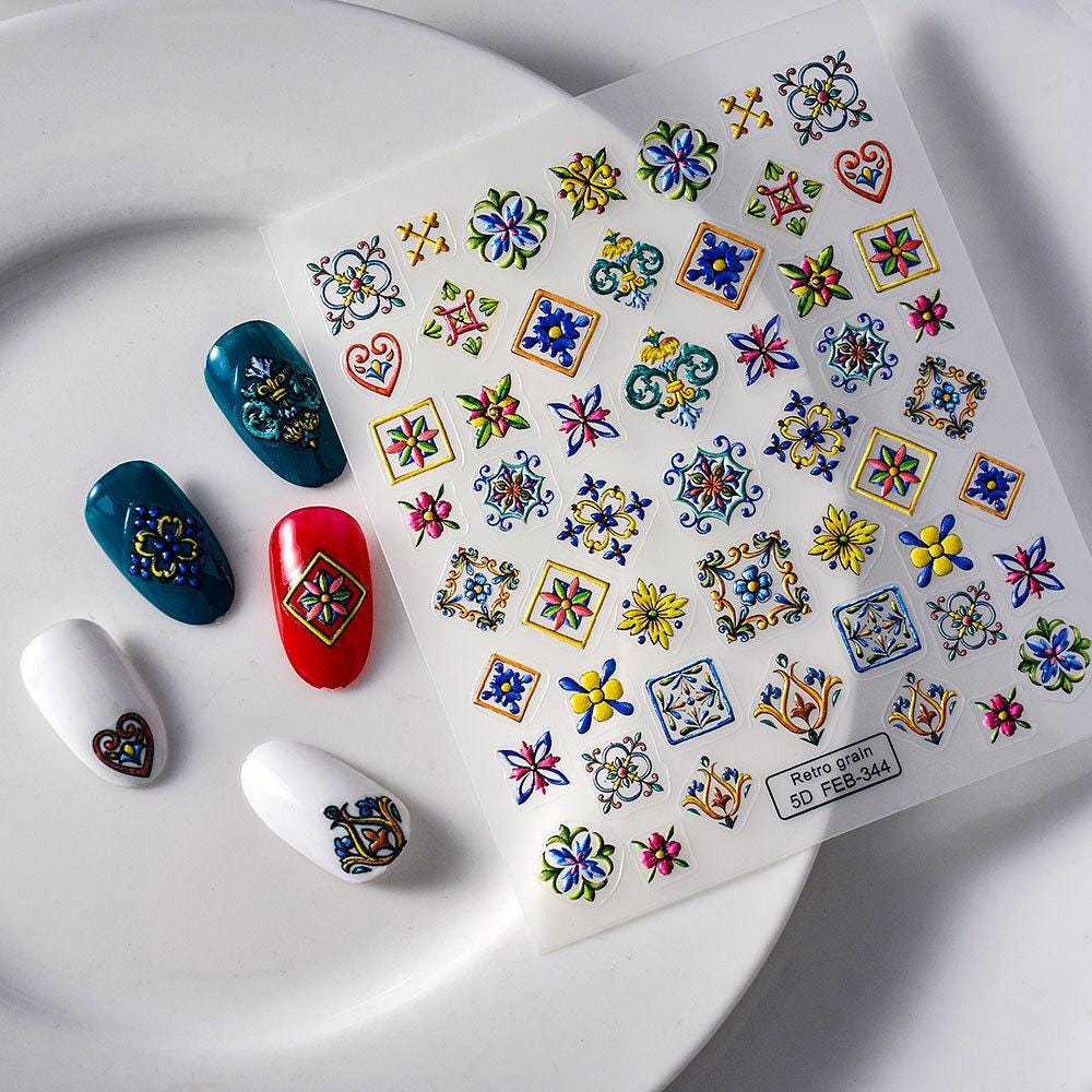 5D Boho Nail Art Stickers: Embossed Tribal Nail Decals