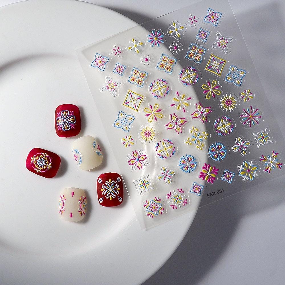 5D Boho Nail Art Stickers: Embossed Tribal Nail Decals