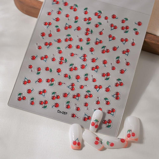 3D Cherry Nail Stickers: Embossed Fruit Nail Art Decals