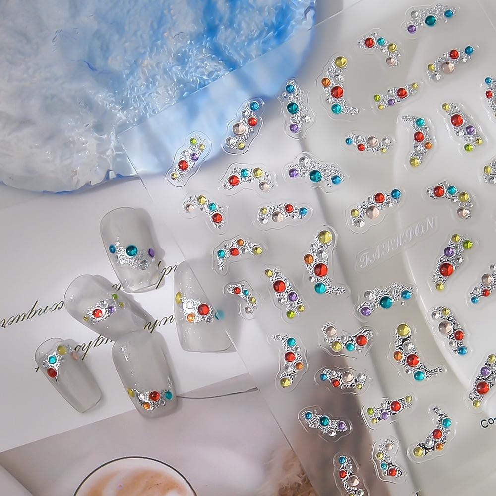 Rhinestone Effect Nail Stickers: Icy Gem & Jewelry Decals