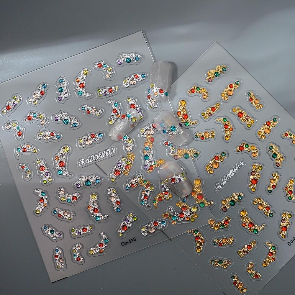 Rhinestone Effect Nail Stickers: Icy Gem & Jewelry Decals
